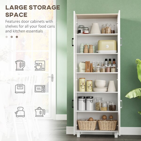 HOMCOM Freestanding Kitchen Cupboard, 4-Door Storage Cabinet Organizer with Adjustable Shelves, 170cm, White Aosom UK