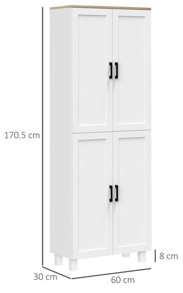 HOMCOM Freestanding Kitchen Cupboard, 4-Door Storage Cabinet Organizer with Adjustable Shelves, 170cm, White Aosom UK