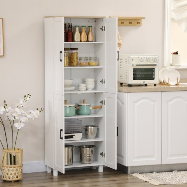 HOMCOM Freestanding Kitchen Cupboard, 4-Door Storage Cabinet Organizer with Adjustable Shelves, 170cm, White Aosom UK