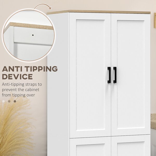 HOMCOM Freestanding Kitchen Cupboard, 4-Door Storage Cabinet Organizer with Adjustable Shelves, 170cm, White Aosom UK