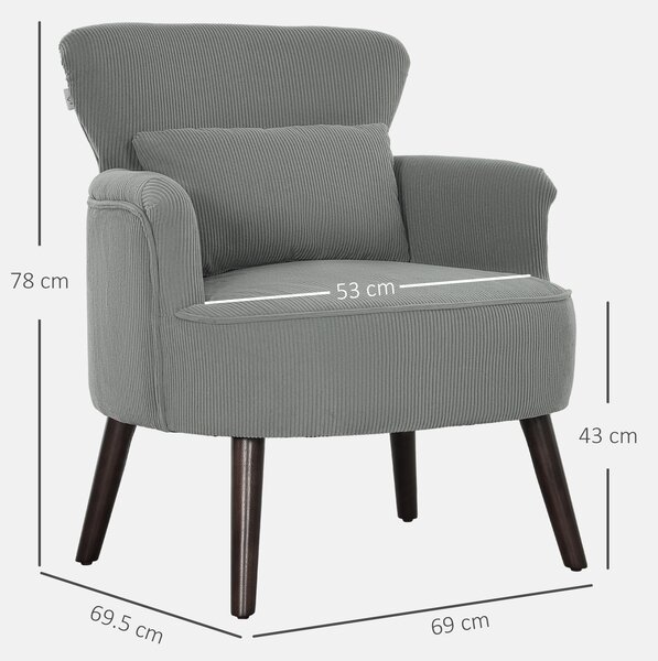 HOMCOM Corduroy Retro Accent Chair - Light Grey