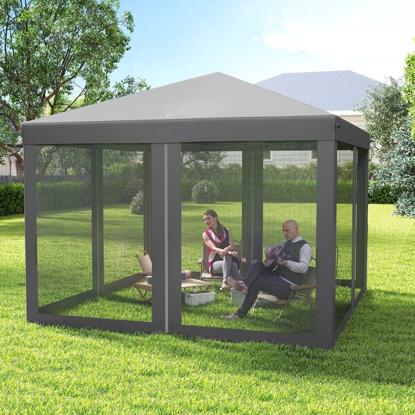 Outsunny 3 x 3 m Pop Up Gazebo, Garden Tent with Removable Mesh Sidewall Netting, Carry Bag for Backyard Patio Outdoor Light Grey