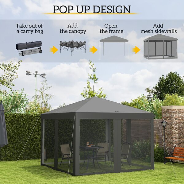 Outsunny 3 x 3 m Pop Up Gazebo, Garden Tent with Removable Mesh Sidewall Netting, Carry Bag for Backyard Patio Outdoor Light Grey