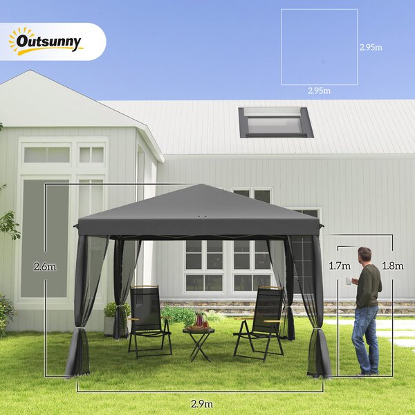 Outsunny 3 x 3 m Pop Up Gazebo, Garden Tent with Removable Mesh Sidewall Netting, Carry Bag for Backyard Patio Outdoor Light Grey