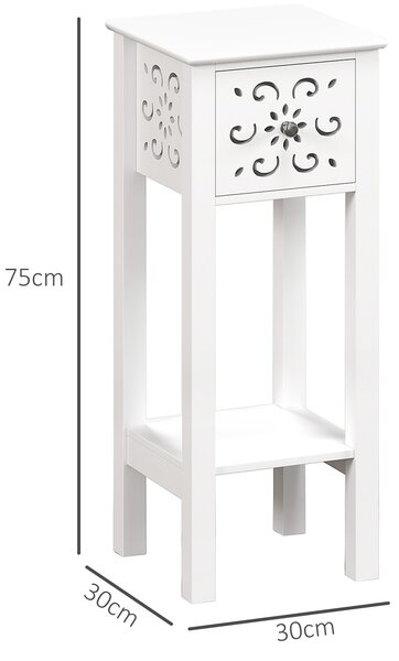HOMCOM Set of Two Elegant Floral Cut-Out Side Tables - White