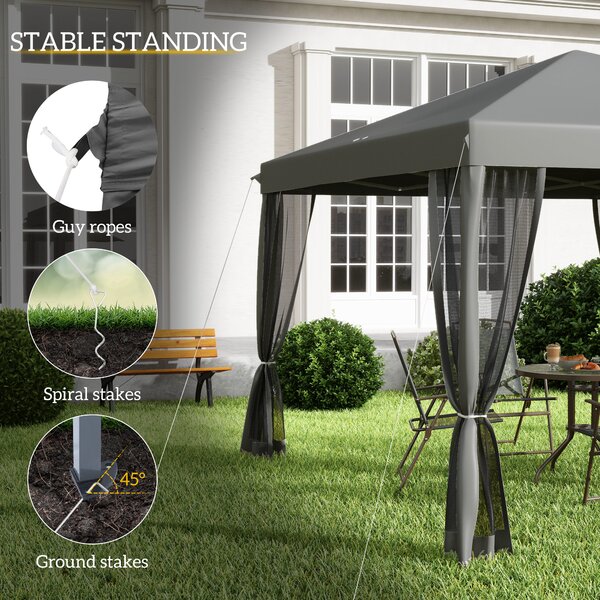 Outsunny 3 x 3 m Pop Up Gazebo, Garden Tent with Removable Mesh Sidewall Netting, Carry Bag for Backyard Patio Outdoor Light Grey