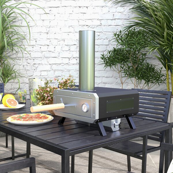 Outsunny Portable Wood Pellet Pizza Oven with 12" / 30cm Rotating Pizza Stone, Peel and Cover, Wood Fired Pizza Maker with Thermometer