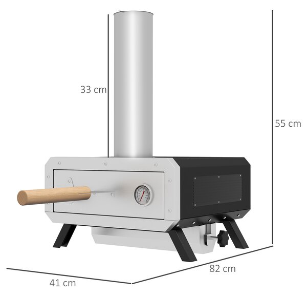 Outsunny Portable Wood Pellet Pizza Oven with 12" / 30cm Rotating Pizza Stone, Peel and Cover, Wood Fired Pizza Maker with Thermometer