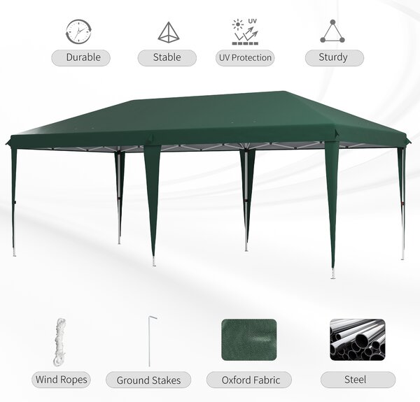 Outsunny Pop Up Gazebo, Double Roof Foldable Canopy Tent, Height Adjustable Wedding Awning Canopy w/ Carrying Bag, 6 m x 3 m x 2.65 m, Green