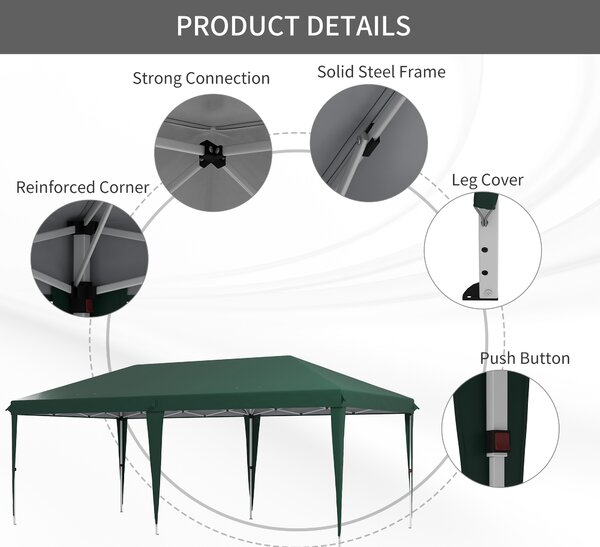 Outsunny Pop Up Gazebo, Double Roof Foldable Canopy Tent, Height Adjustable Wedding Awning Canopy w/ Carrying Bag, 6 m x 3 m x 2.65 m, Green