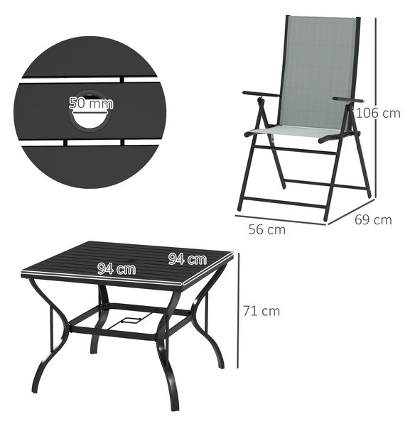 Outsunny Five-Piece Steel Frame Patio Set - Grey/Black