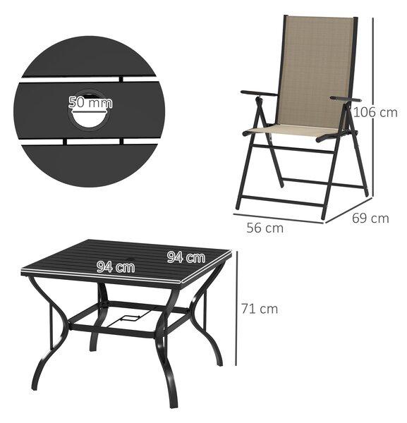 Outsunny Five-Piece Steel Frame Patio Set - Khaki/Black