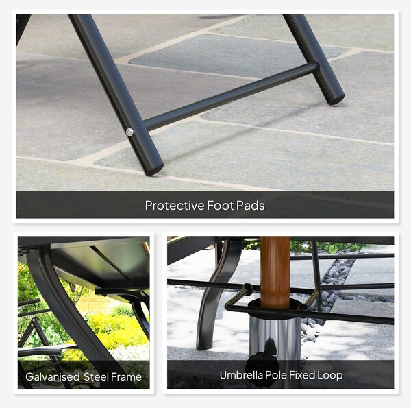 Outsunny Seven-Piece Steel Outdoor Dining Set, with Parasol Hole - Grey