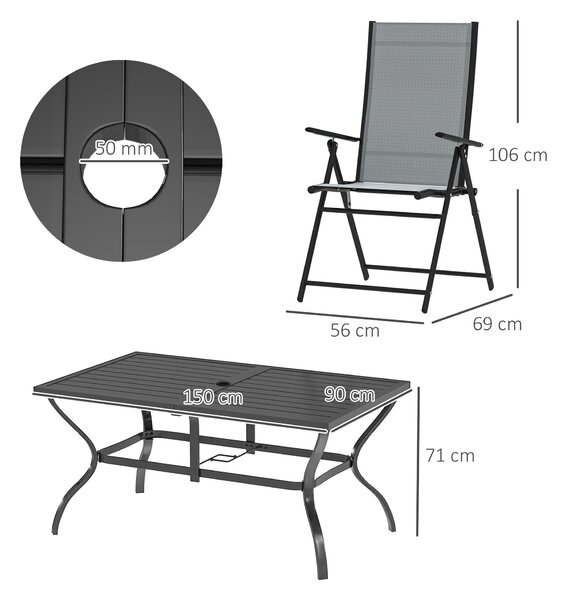 Outsunny Seven-Piece Steel Outdoor Dining Set, with Parasol Hole - Grey