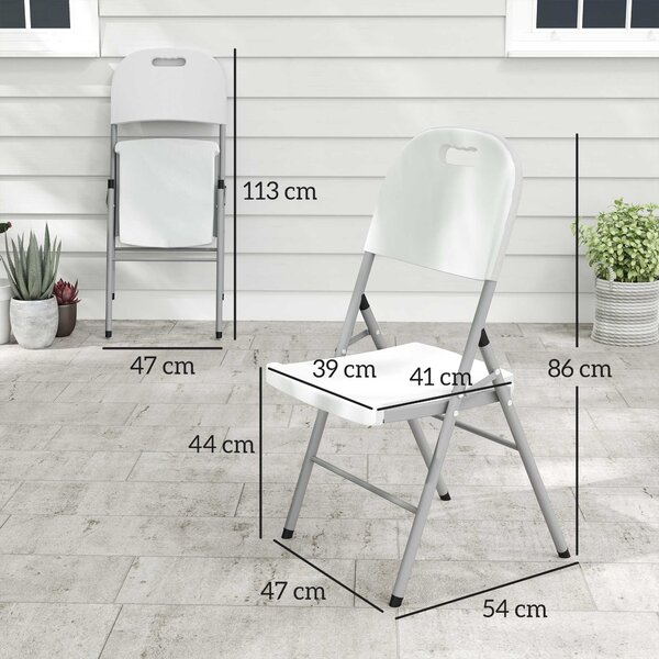 Outsunny Folding Chair Set of 2 with Steel Frame, Outdoor Chair Set with HDPE Backrest, Seat and Handles for Mobility Patio Deck Balcony, White