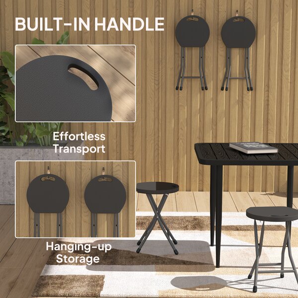 Outsunny Folding Stool Set of 4, Decorative Garden Stool Set with Safety Latch, Steel Legs and Handle for Indoor and Outdoor, Charcoal Grey