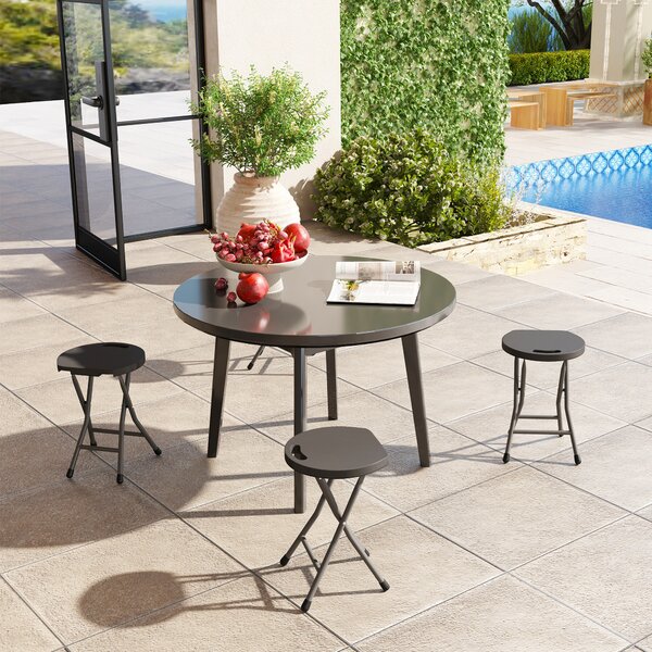 Outsunny Folding Stool Set of 4, Decorative Garden Stool Set with Safety Latch, Steel Legs and Handle for Indoor and Outdoor, Charcoal Grey