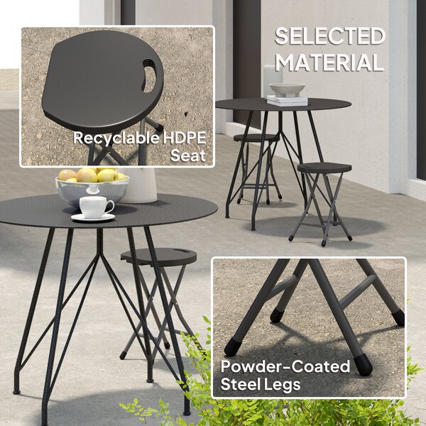 Outsunny Folding Stool Set of 4, Decorative Garden Stool Set with Safety Latch, Steel Legs and Handle for Indoor and Outdoor, Charcoal Grey