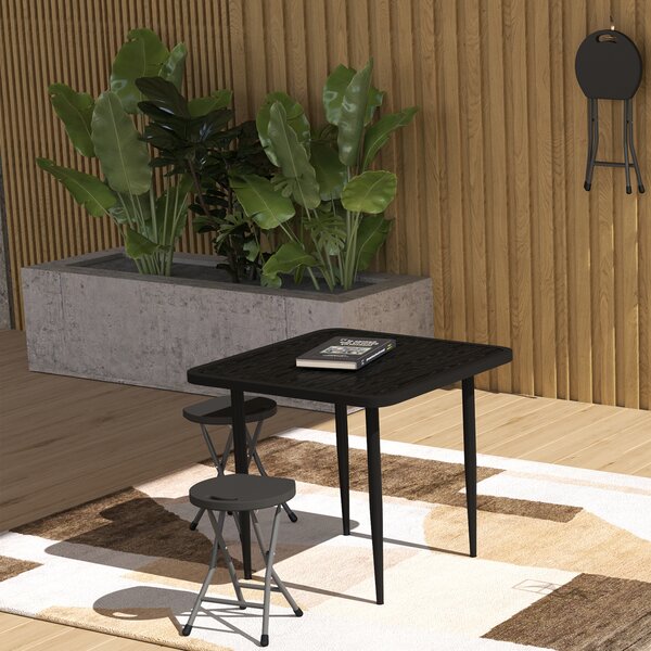 Outsunny Folding Stool Set of 4, Decorative Garden Stool Set with Safety Latch, Steel Legs and Handle for Indoor and Outdoor, Charcoal Grey