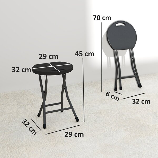 Outsunny Folding Stool Set of 4, Decorative Garden Stool Set with Safety Latch, Steel Legs and Handle for Indoor and Outdoor, Charcoal Grey