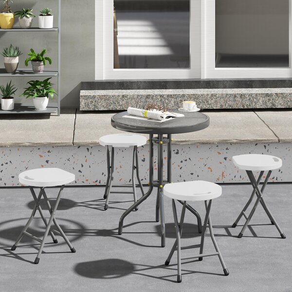 Outsunny Folding Stool Set of 4, Decorative Garden Stool Set with Safety Latch, HDPE Seat and Handle for Indoor and Outdoor, White