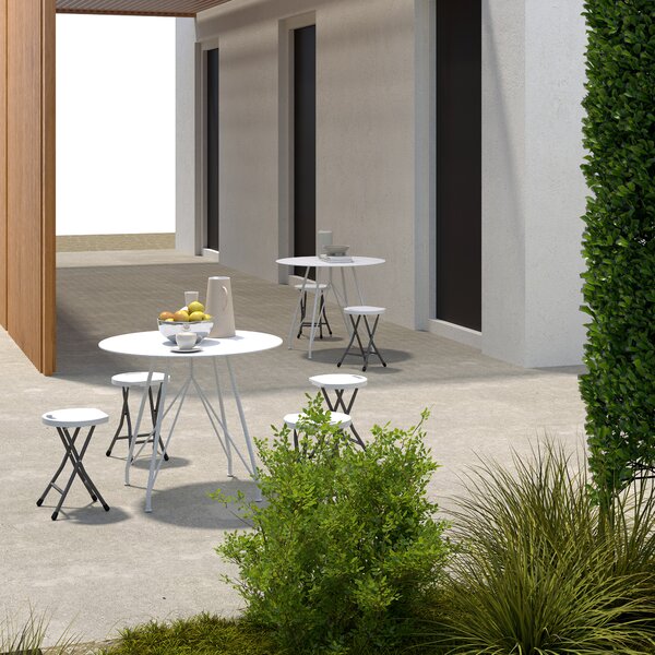 Outsunny Folding Stool Set of 4, Decorative Garden Stool Set with Safety Latch, HDPE Seat and Handle for Indoor and Outdoor, White