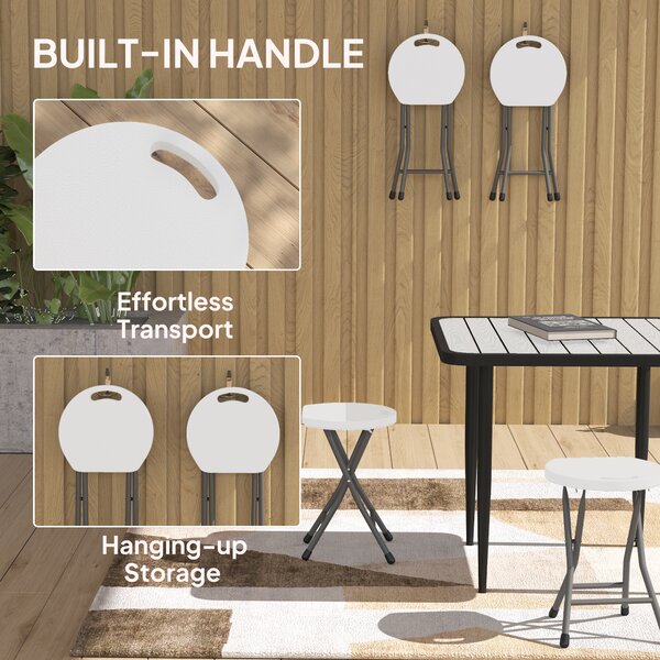Outsunny Folding Stool Set of 4, Decorative Garden Stool Set with Safety Latch, HDPE Seat and Handle for Indoor and Outdoor, White