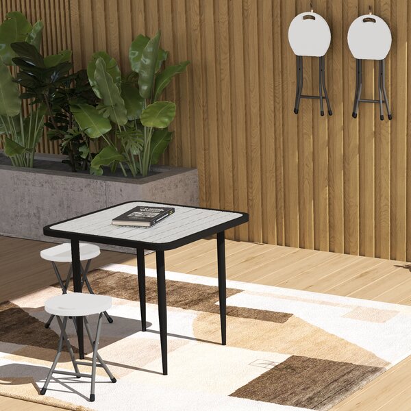 Outsunny Folding Stool Set of 4, Decorative Garden Stool Set with Safety Latch, HDPE Seat and Handle for Indoor and Outdoor, White
