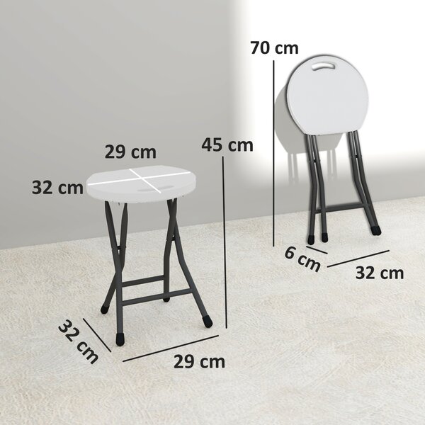 Outsunny Folding Stool Set of 4, Decorative Garden Stool Set with Safety Latch, HDPE Seat and Handle for Indoor and Outdoor, White