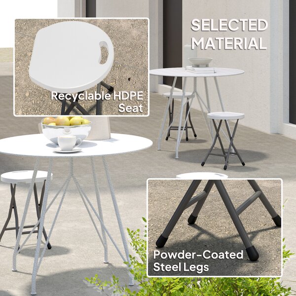 Outsunny Folding Stool Set of 4, Decorative Garden Stool Set with Safety Latch, HDPE Seat and Handle for Indoor and Outdoor, White