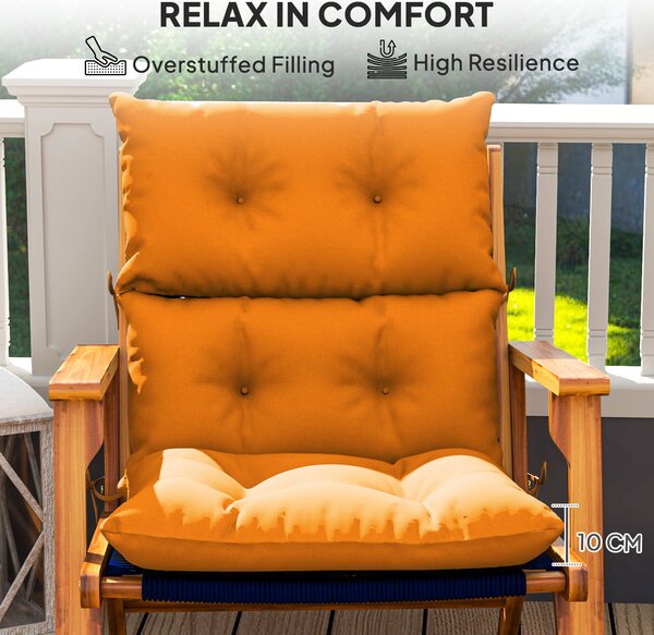 Outsunny Tufted Adirondack Chair Cushion, Thick Garden Seat Cushion Pad with Backrest, Ties for Outdoor and Indoor Use, Orange
