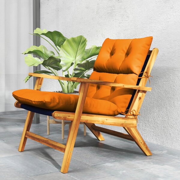 Outsunny Tufted Adirondack Chair Cushion, Thick Garden Seat Cushion Pad with Backrest, Ties for Outdoor and Indoor Use, Orange