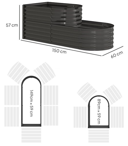 Outsunny Two-Tier Galvanised Steel Garden Planter - Dark Grey