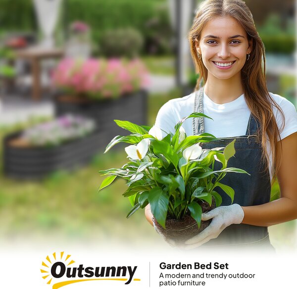 Outsunny Two-Tier Galvanised Steel Garden Planter - Dark Grey