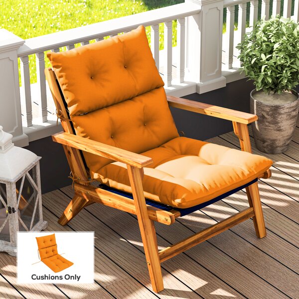 Outsunny Tufted Adirondack Chair Cushion, Thick Garden Seat Cushion Pad with Backrest, Ties for Outdoor and Indoor Use, Orange
