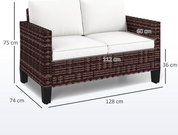 Outsunny Two-Seater Rattan Outdoor Sofa - Brown