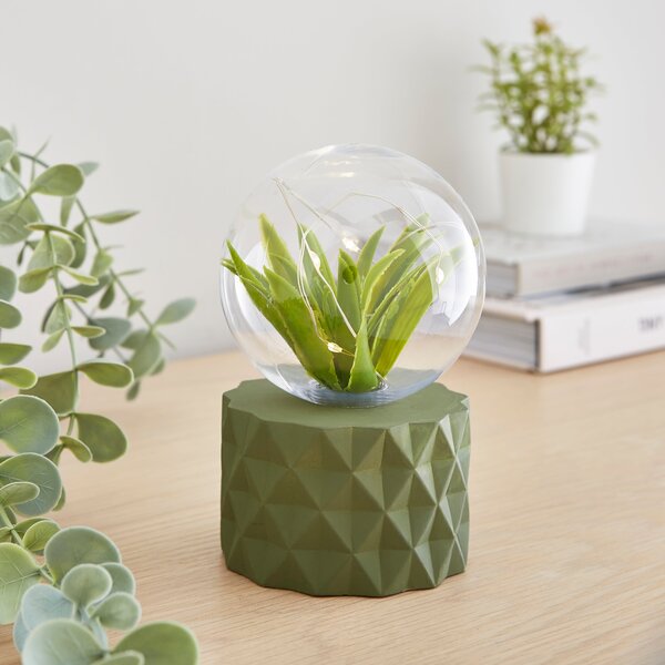 Faux Terrarium Geometric Battery Table Lamp