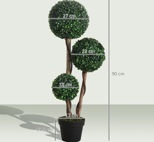HOMCOM Decorative Artificial Plant Boxwood Ball Topiary Tree in Pot Fake Plant for Home Indoor Outdoor Decor, 90 cm, Dark Green