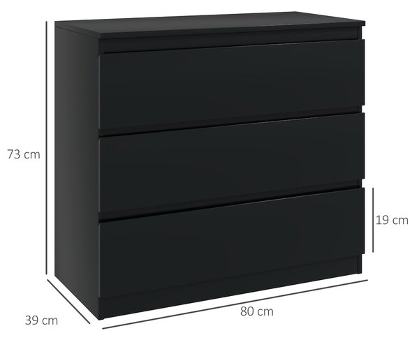 HOMCOM Chest of Drawers, 3-Drawer Storage Organiser Unit for Bedroom, Living Room, Black