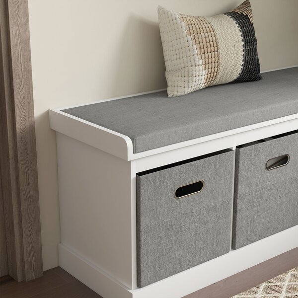 HOMCOM Shoe Bench with Seat, Shoe Storage Bench with Cushion and 3 Fabric Drawers for Entryway, Hallway, Living Room, Bedroom, White Aosom UK