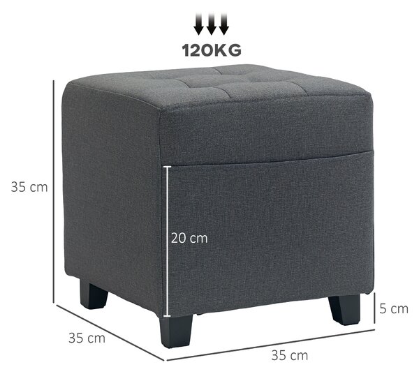 HOMCOM Square Footstool, Linen Fabric Footrest Foot Stool with Rubber Wood Legs and Padded Seat for Living Room, Entryway, 35 x 35 x 35cm, Grey