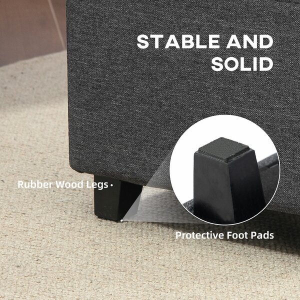 HOMCOM Square Footstool, Linen Fabric Footrest Foot Stool with Rubber Wood Legs and Padded Seat for Living Room, Entryway, 35 x 35 x 35cm, Grey