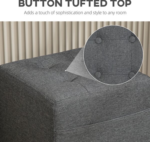 HOMCOM Square Footstool, Linen Fabric Footrest Foot Stool with Rubber Wood Legs and Padded Seat for Living Room, Entryway, 35 x 35 x 35cm, Grey