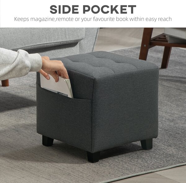 HOMCOM Square Footstool, Linen Fabric Footrest Foot Stool with Rubber Wood Legs and Padded Seat for Living Room, Entryway, 35 x 35 x 35cm, Grey