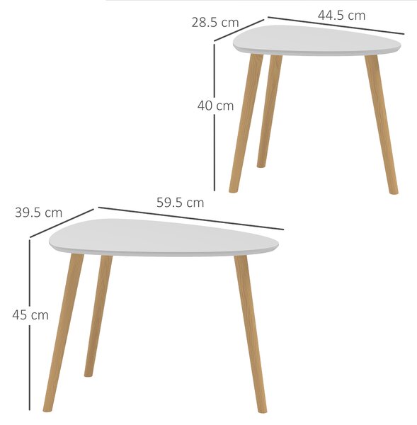 HOMCOM Nesting Coffee Table, Set of 2 Side Tables, Stacking End Tables with Solid Wood Legs, for Living Room Bedroom, Light Grey
