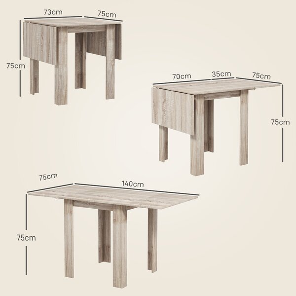 HOMCOM Folding Kitchen Table, Extendable Kitchen Table for Small Space, Drop Leaf Dining Table for 2-4 People, Oak Aosom UK