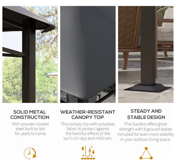 Outsunny 3x3(m) Outdoor Gazebo Garden Gazebo Pavilion Sunshade Canopy Tent with Steel Frame, Grey