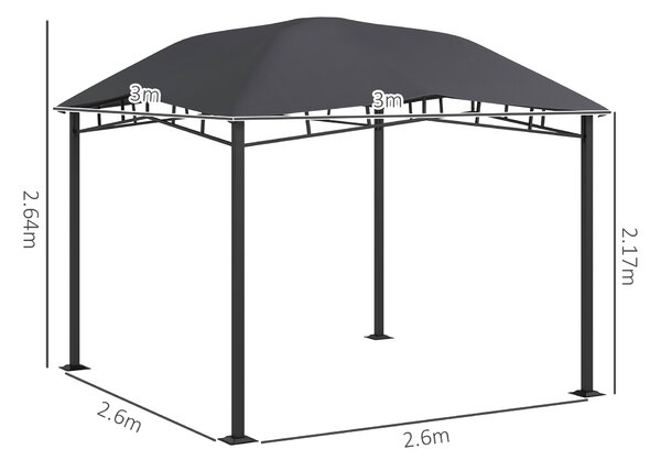 Outsunny 3x3(m) Outdoor Gazebo Garden Gazebo Pavilion Sunshade Canopy Tent with Steel Frame, Grey
