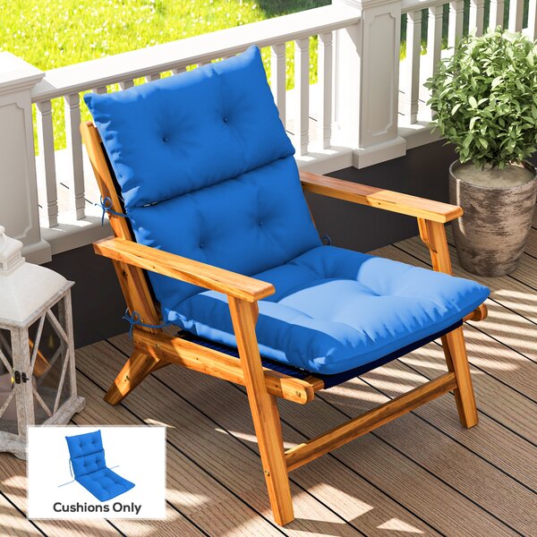 Outsunny Tufted Adirondack Chair Cushion, Thick Garden Seat Cushion Pad with Backrest, Ties for Outdoor and Indoor Use, Blue