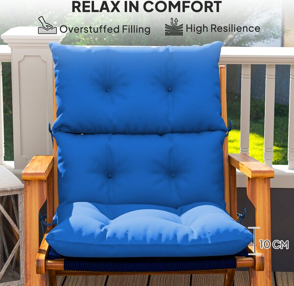 Outsunny Tufted Adirondack Chair Cushion, Thick Garden Seat Cushion Pad with Backrest, Ties for Outdoor and Indoor Use, Blue